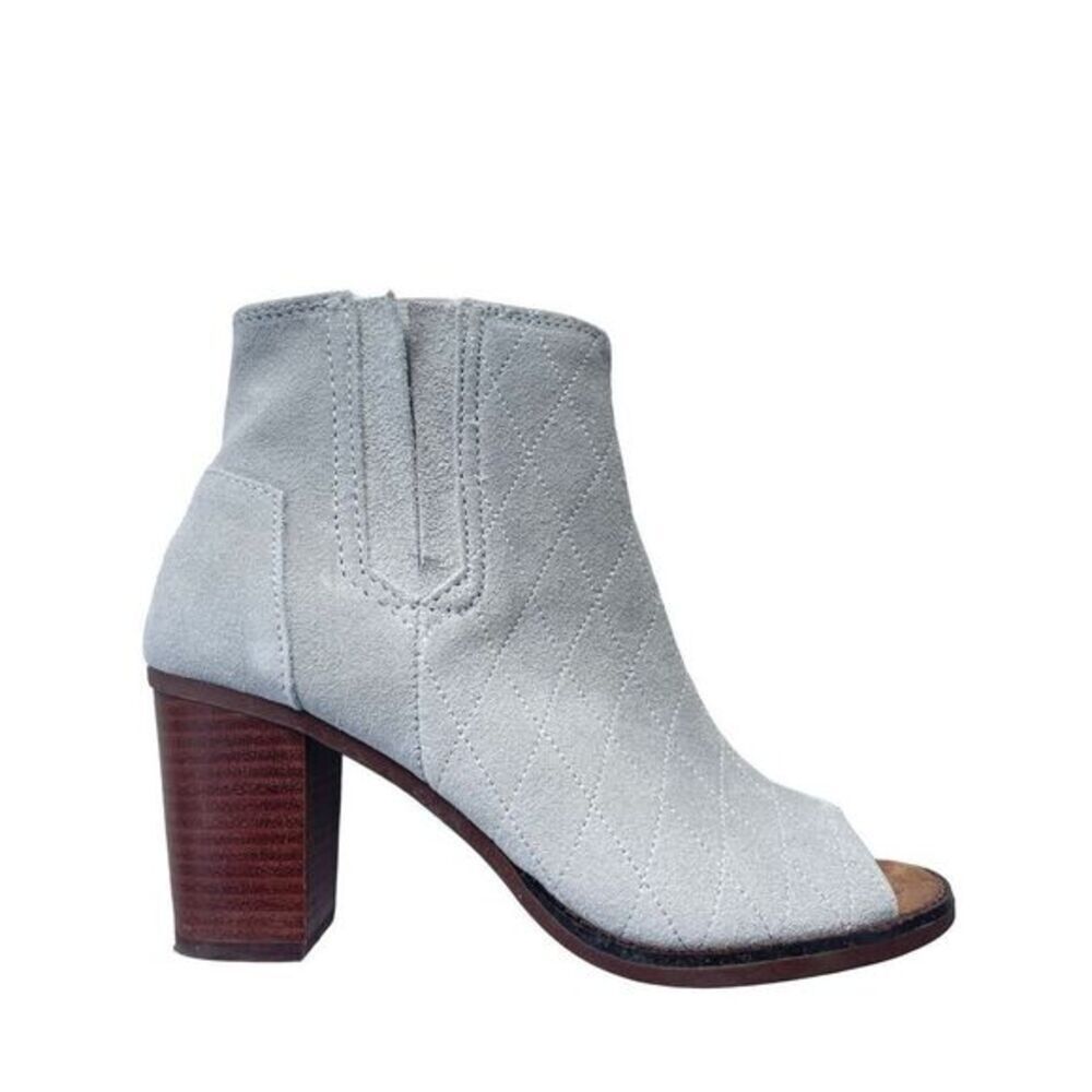 Toms Light Gray Suede Peep-Toe Block Heel Ankle Boots